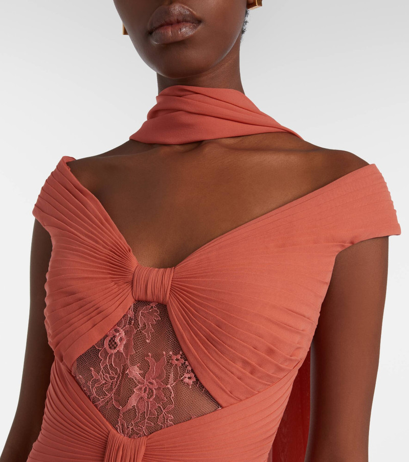 Gathered lace-trimmed silk gown 4