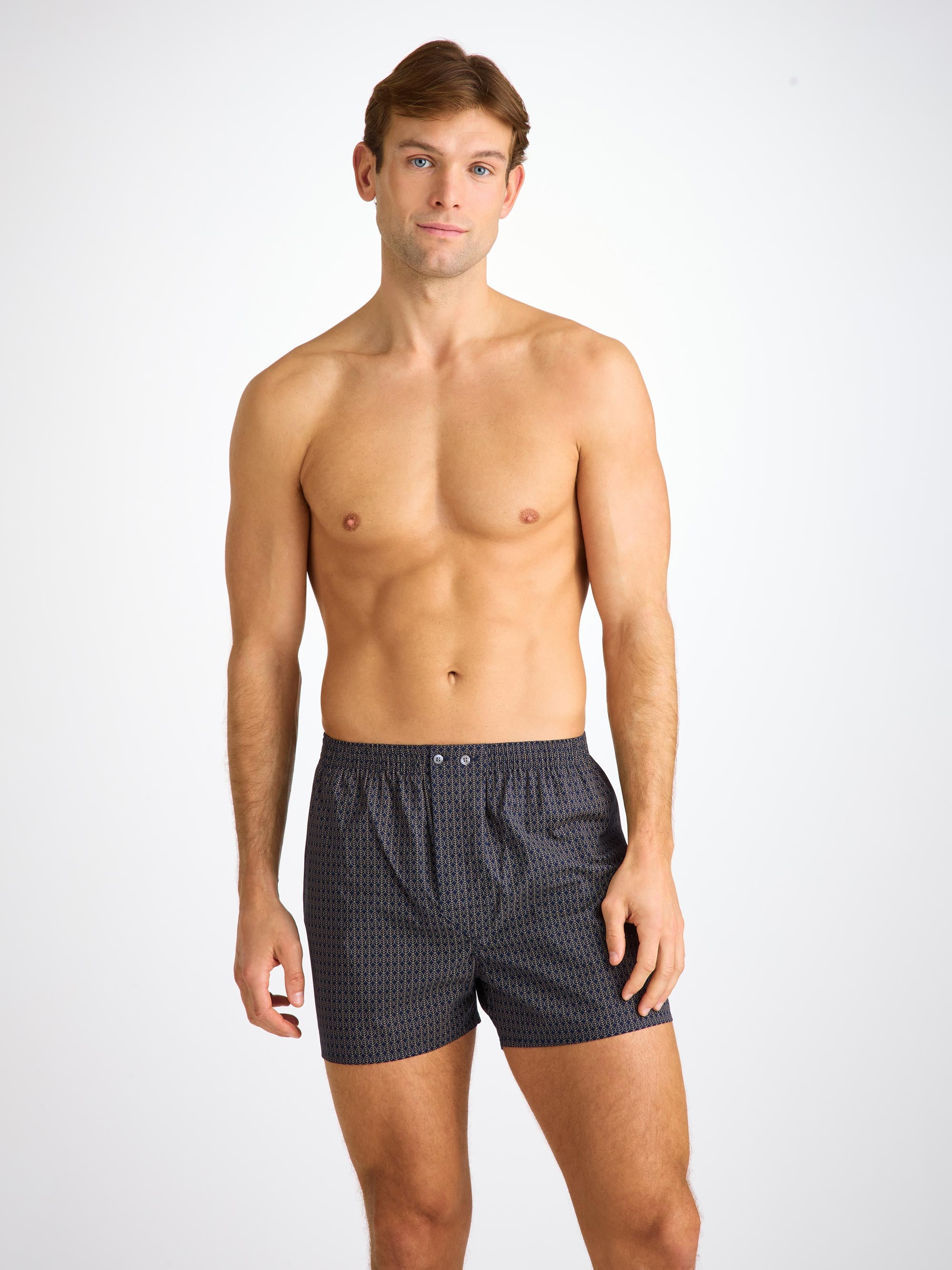 Men's Classic Fit Boxers Cotton Batiste Navy Jungle Leaf Print - 6