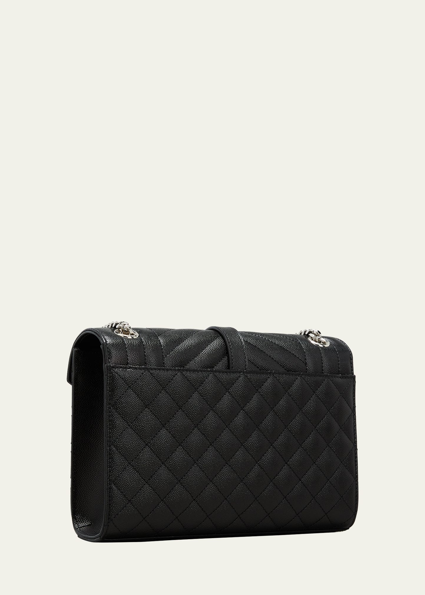 Medium Tri-Quilted Matelasse Grain de Poudre Flap Shoulder Bag, Silvertone Hardware - 3