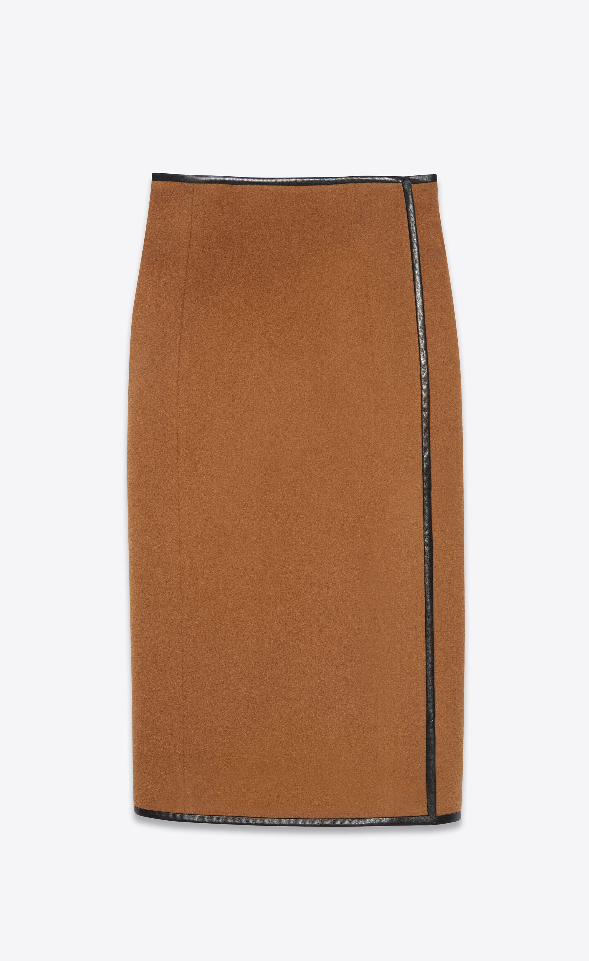 high-rise wrap skirt in flannel wool cashmere and leather - 1