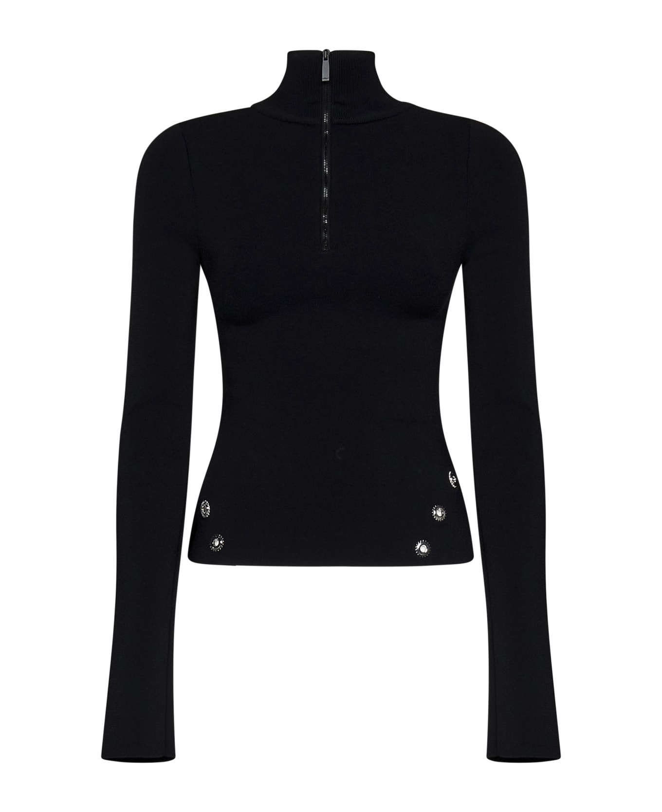 Eyelets Mock Neck Sweater - 2