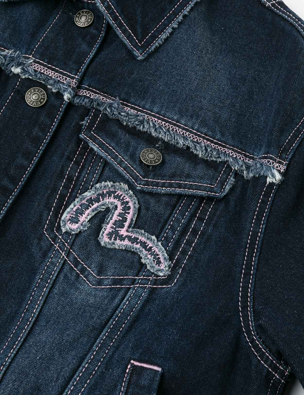 Seagull Appliqué Embroidery Loose Fit Washed Denim Jacket - 6