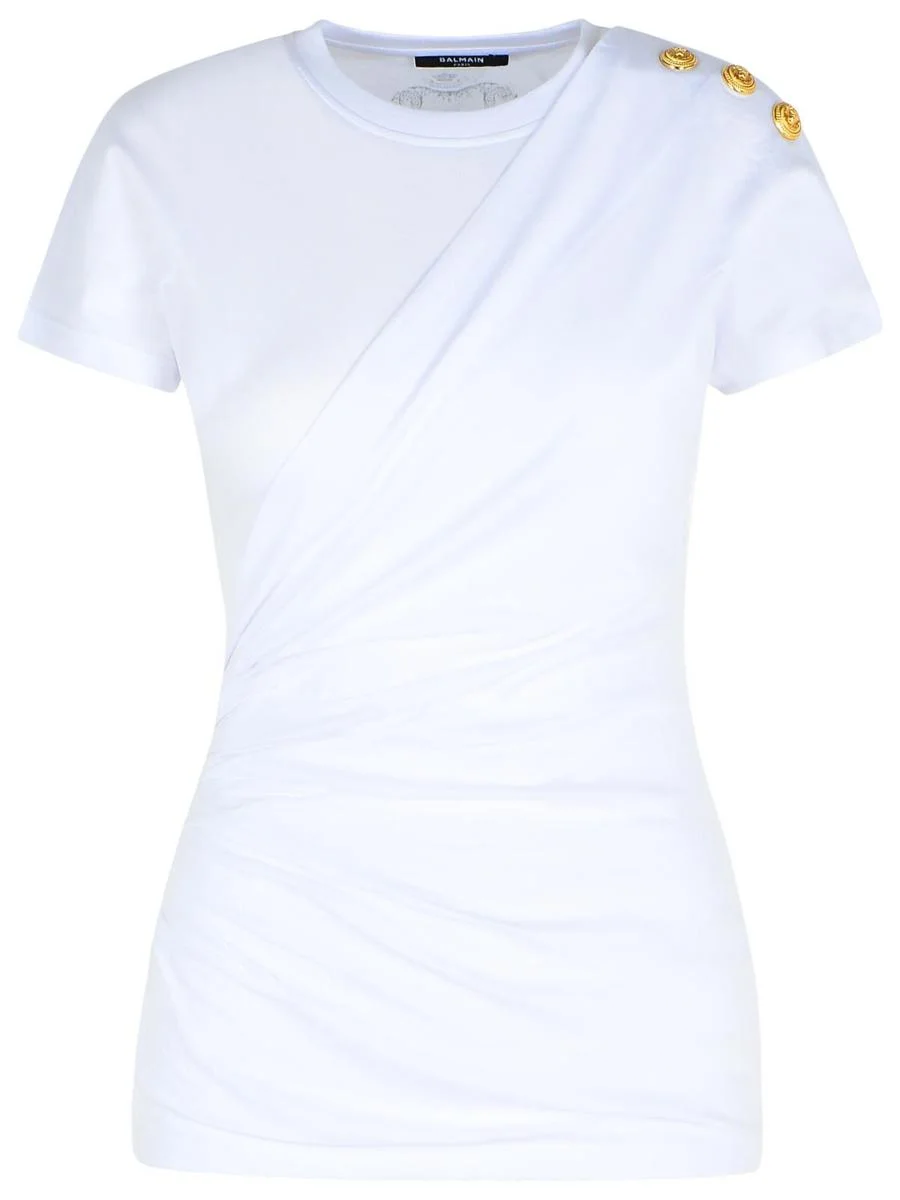 Balmain White Cotton T-Shirt - 1