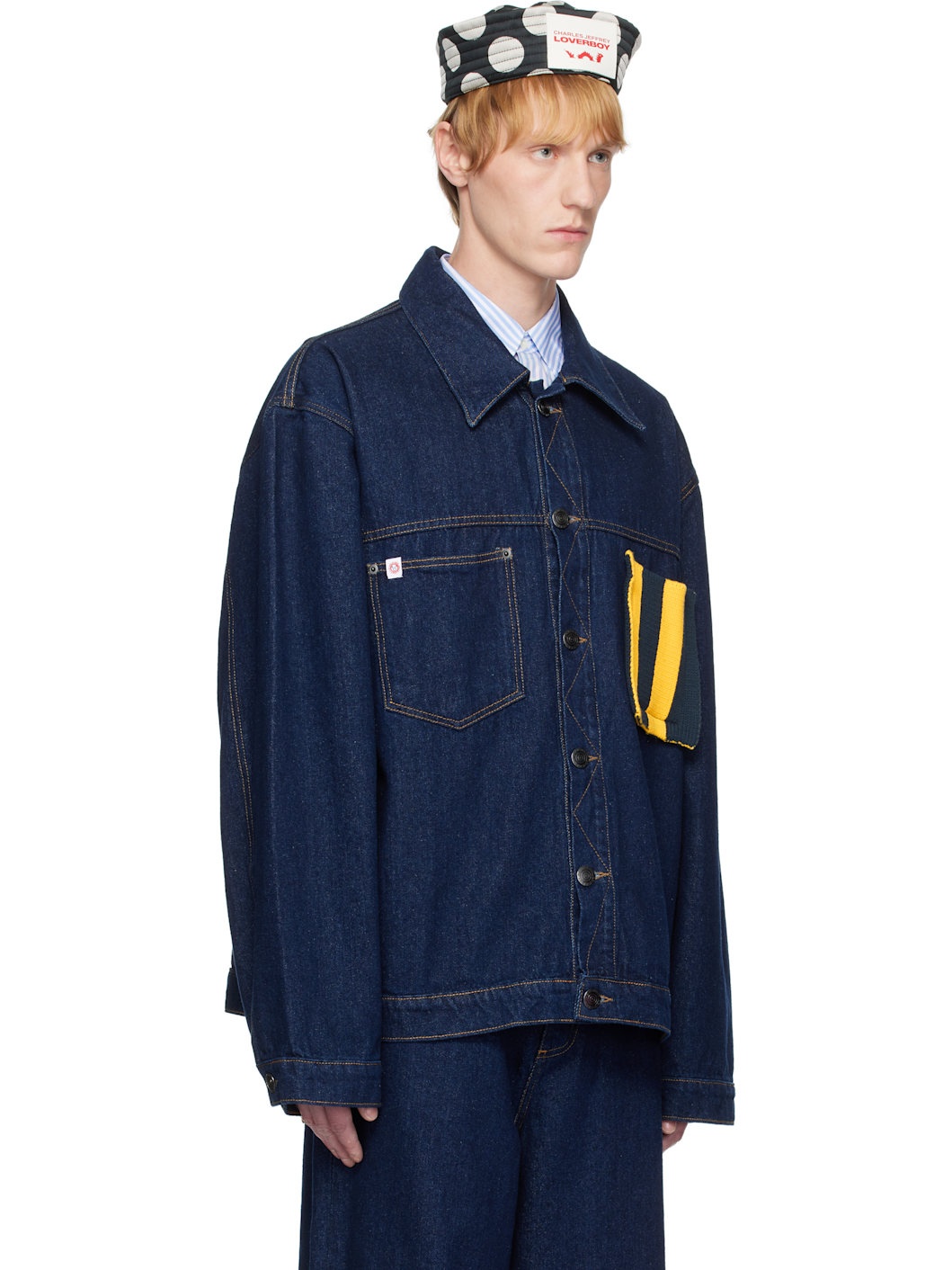 Blue Knit Patch Cargo Denim Jacket - 2