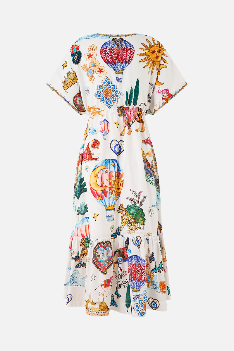 CAMILLA V-NECK EMBROIDERED MIDI DRESS outlook