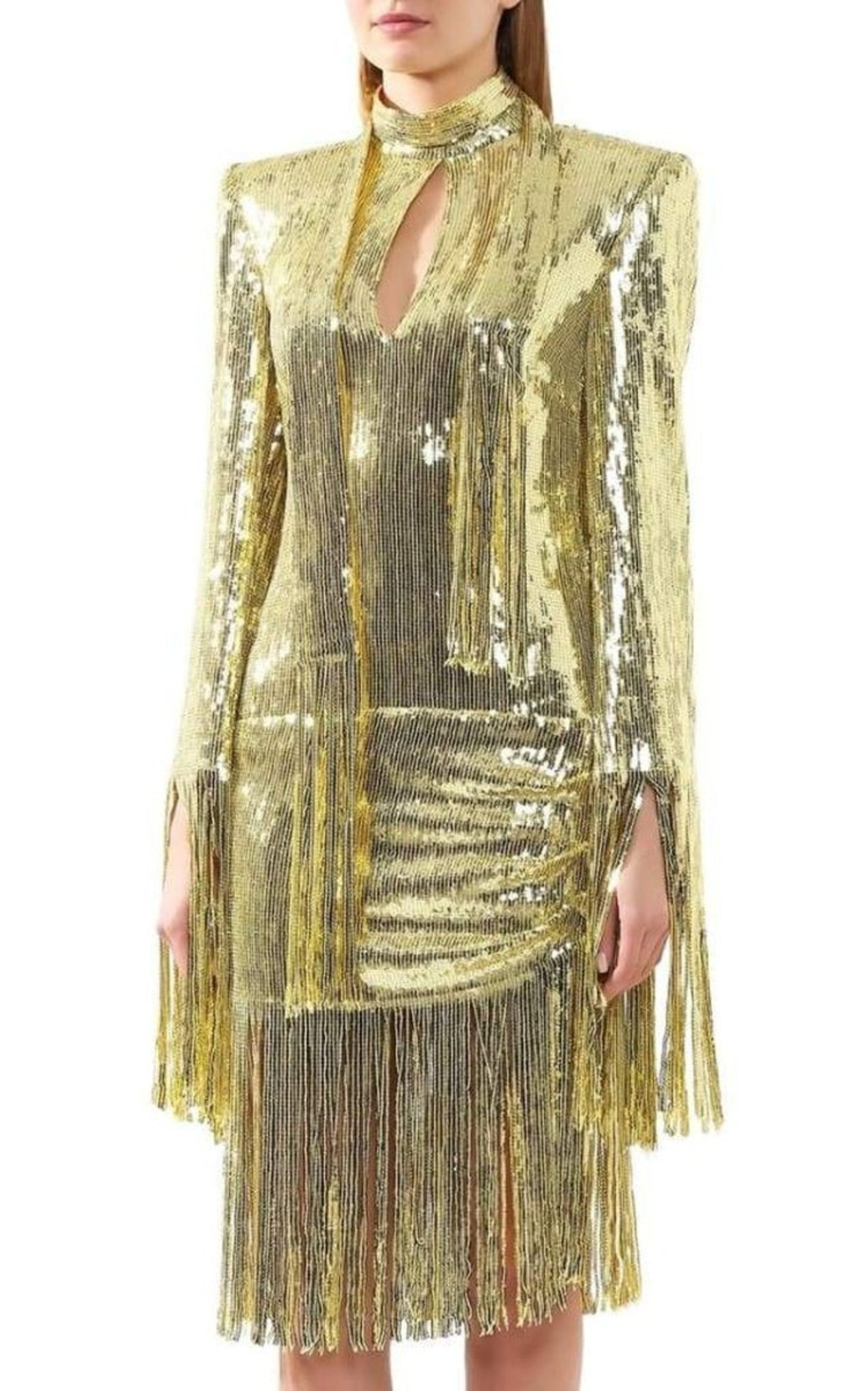 Fringed Gold Sequined Midi Dress - 3