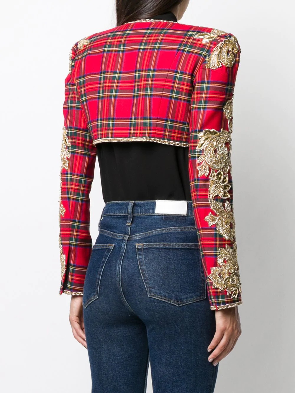 tartan embroidered bolero jacket - 4