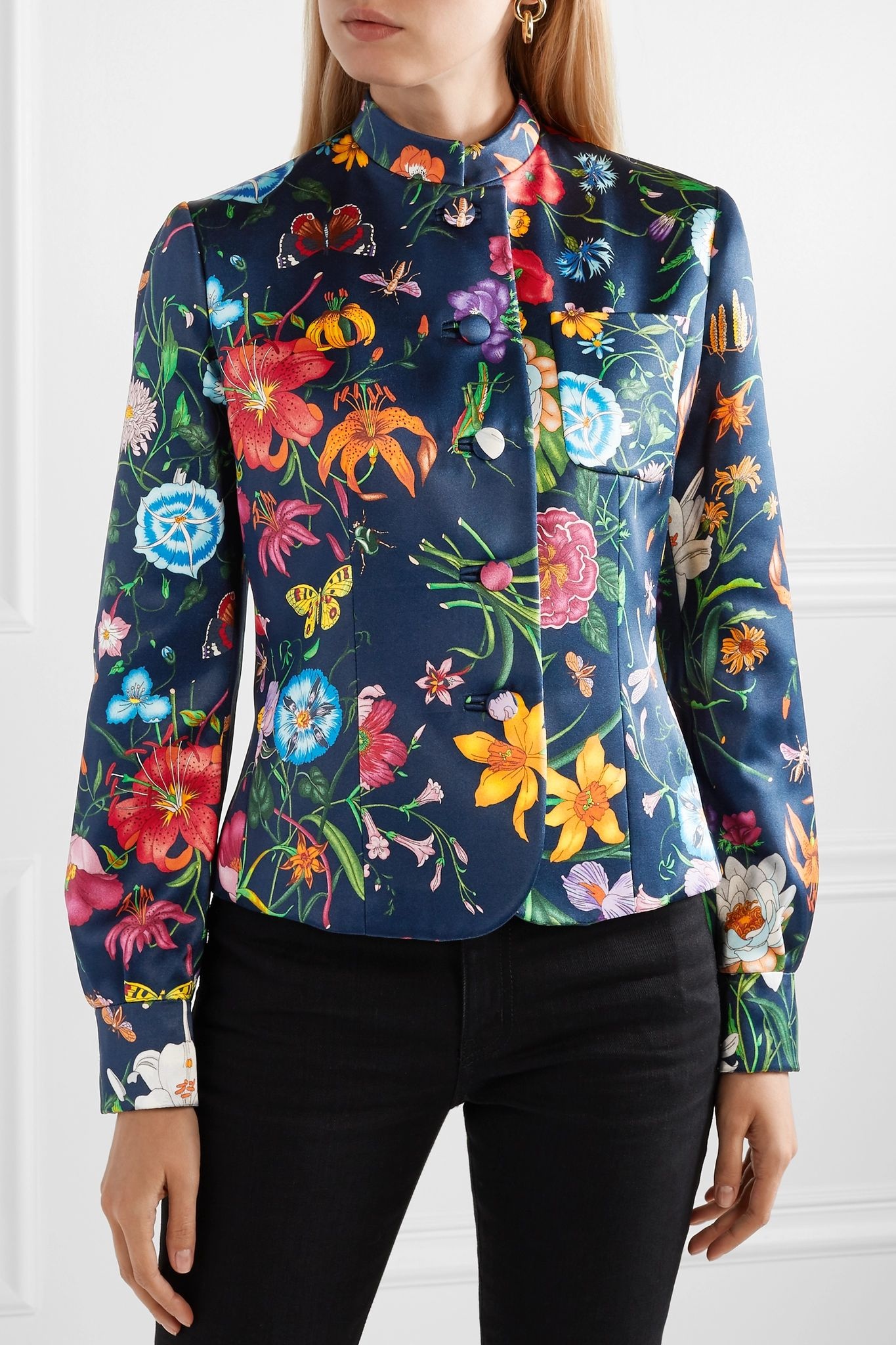 Floral-print silk-satin jacket - 3