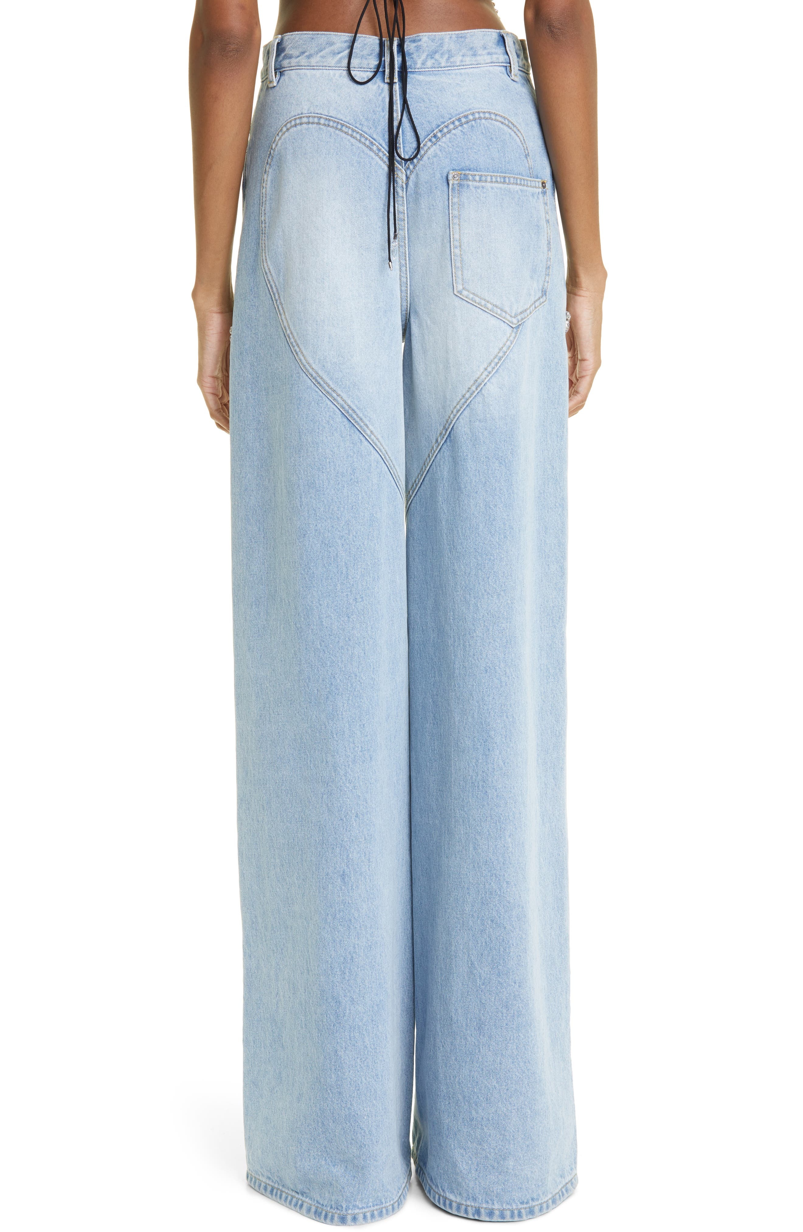 Area Crystal Slit Cotton Denim Wide Legs Jeans in Light Blue at Nordstrom - 3