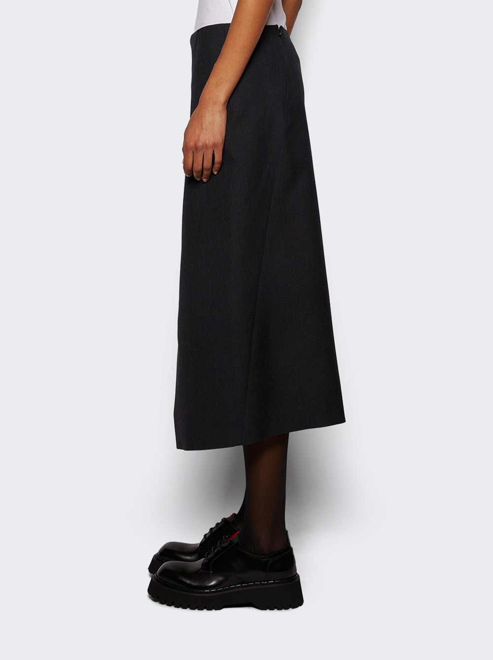Wool Gabardine Skirt Dark Grey - 4
