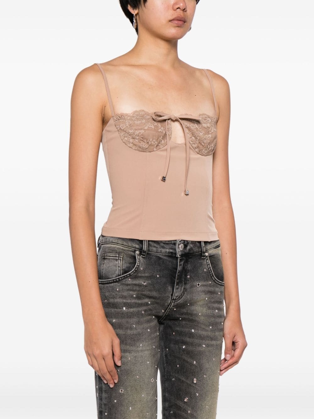 lace-panel bustier top - 5