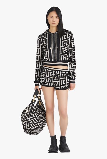 Bicolor knit shorts with Balmain monogram - 2