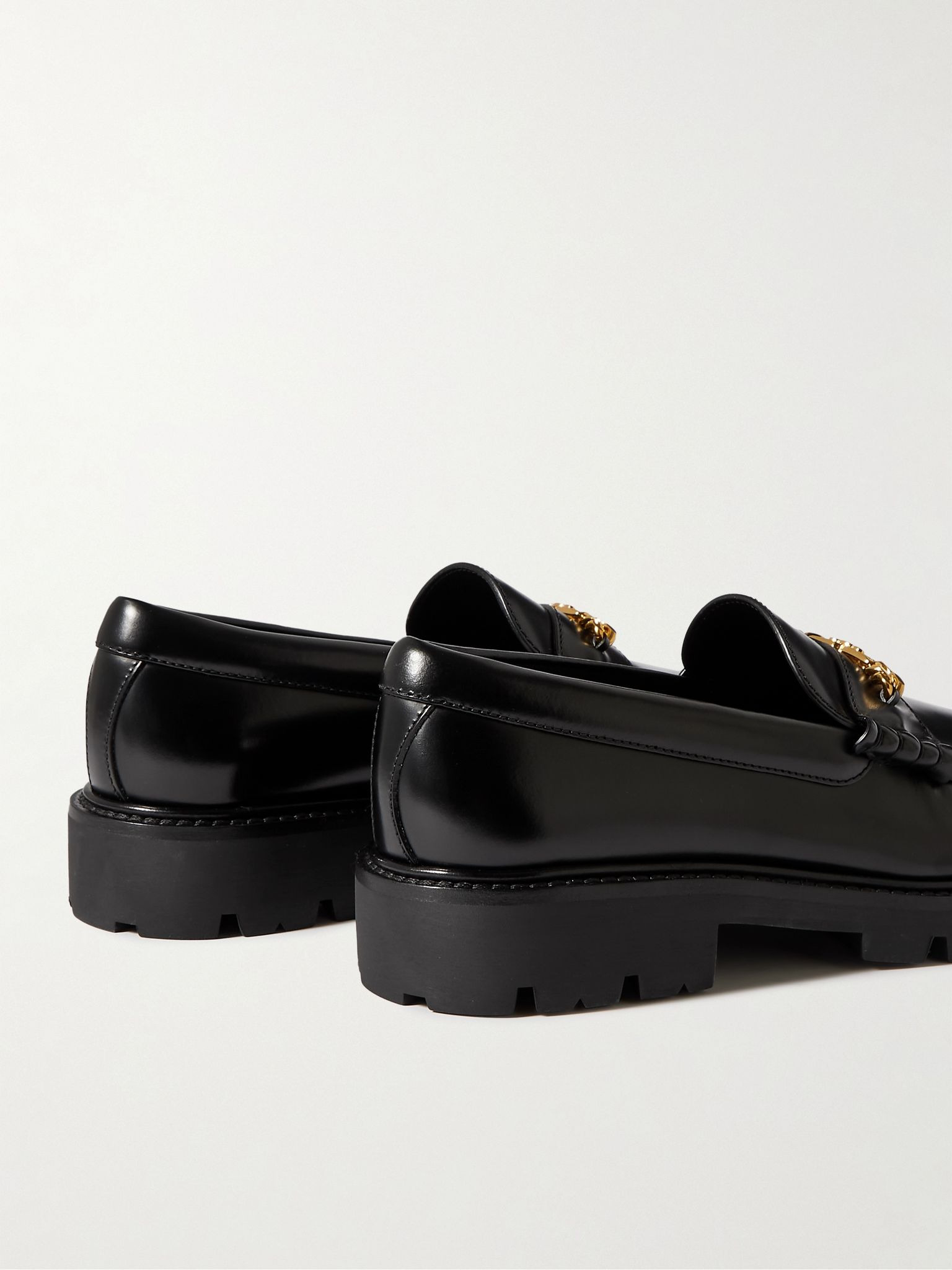 Triomphe Embellished Leather Loafers Black - 4