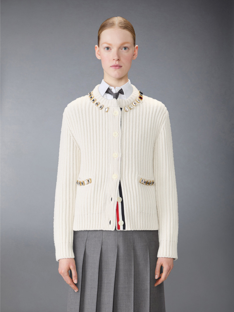 Thom Browne SWAROVSKI CRYSTAL HALF STITCH CASHMERE CARDIGAN outlook