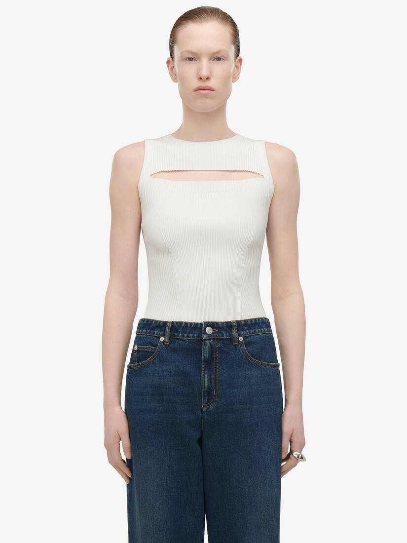 Women's Slashed Knit Top in Ivory - 1