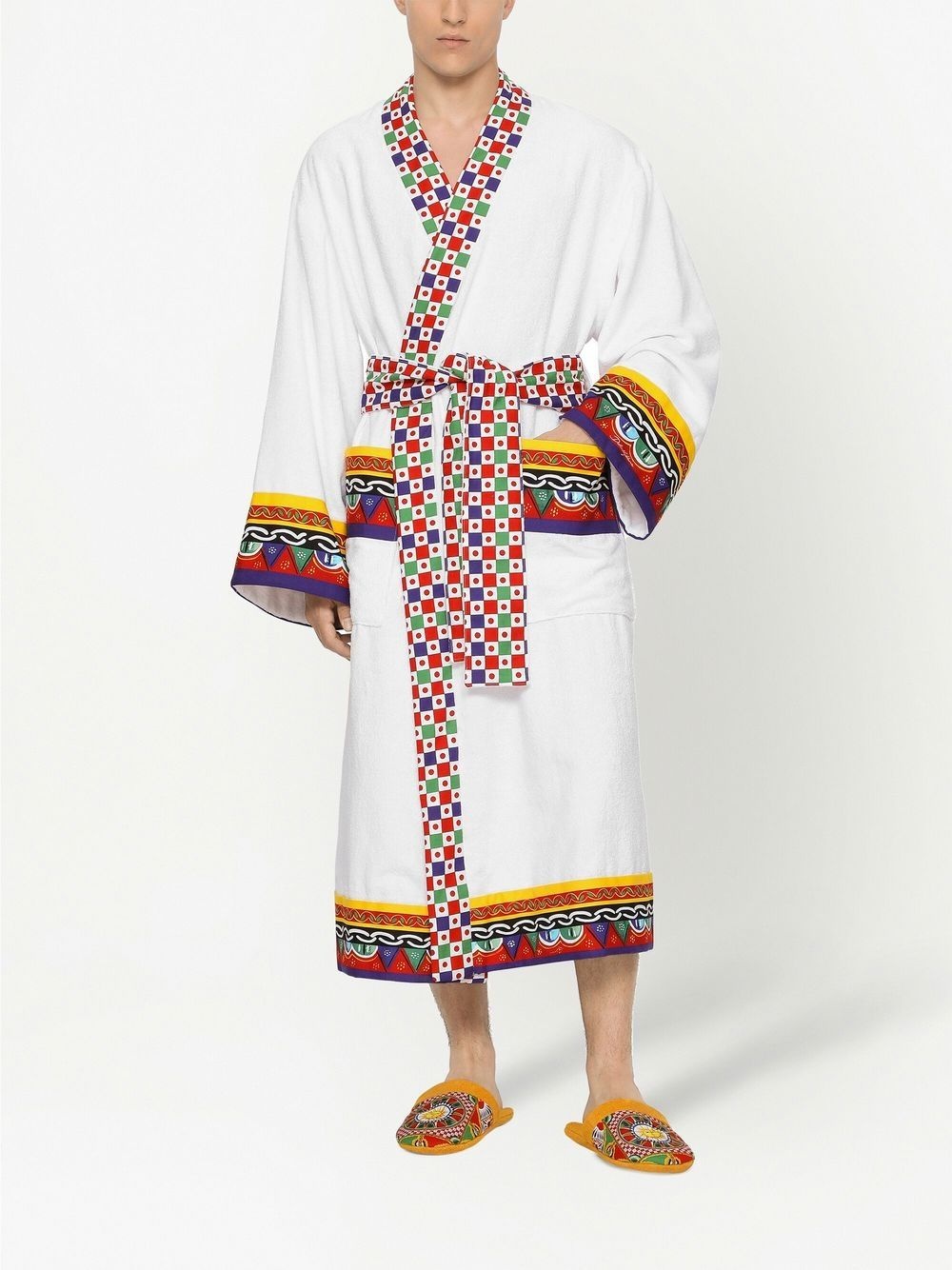 Carretto Siciliano printed trim bathrobe - 2