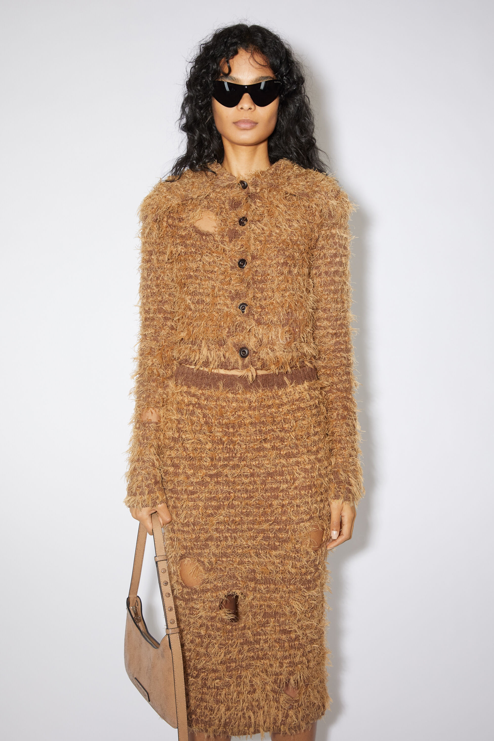 Hairy wool cardigan - Camel brown - 2