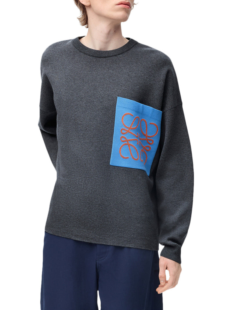 Loewe Men Anagram Cotton Blend Sweater With Pocket - 3