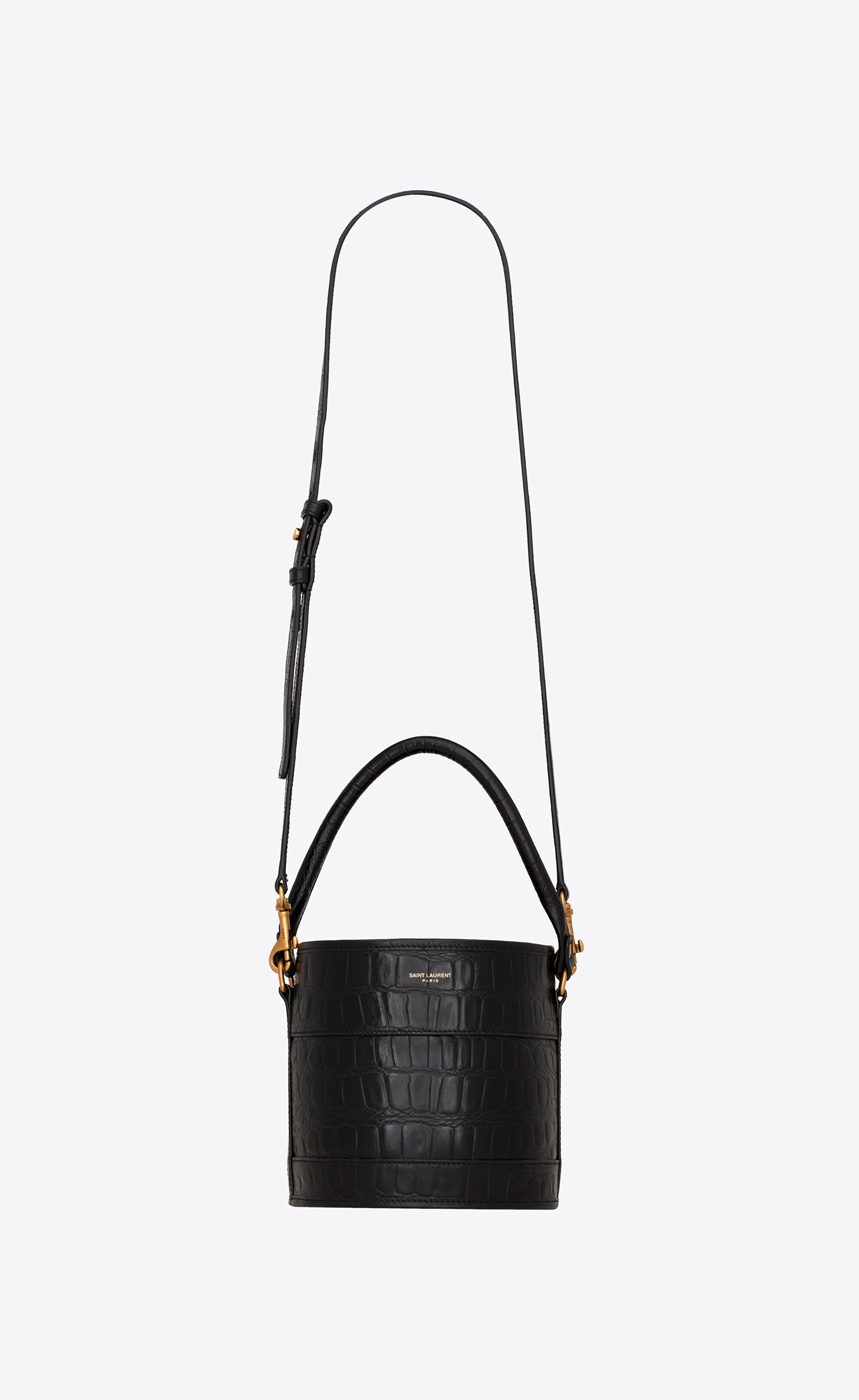 bahia small bucket bag in crocodile-embossed lacquered leather - 1