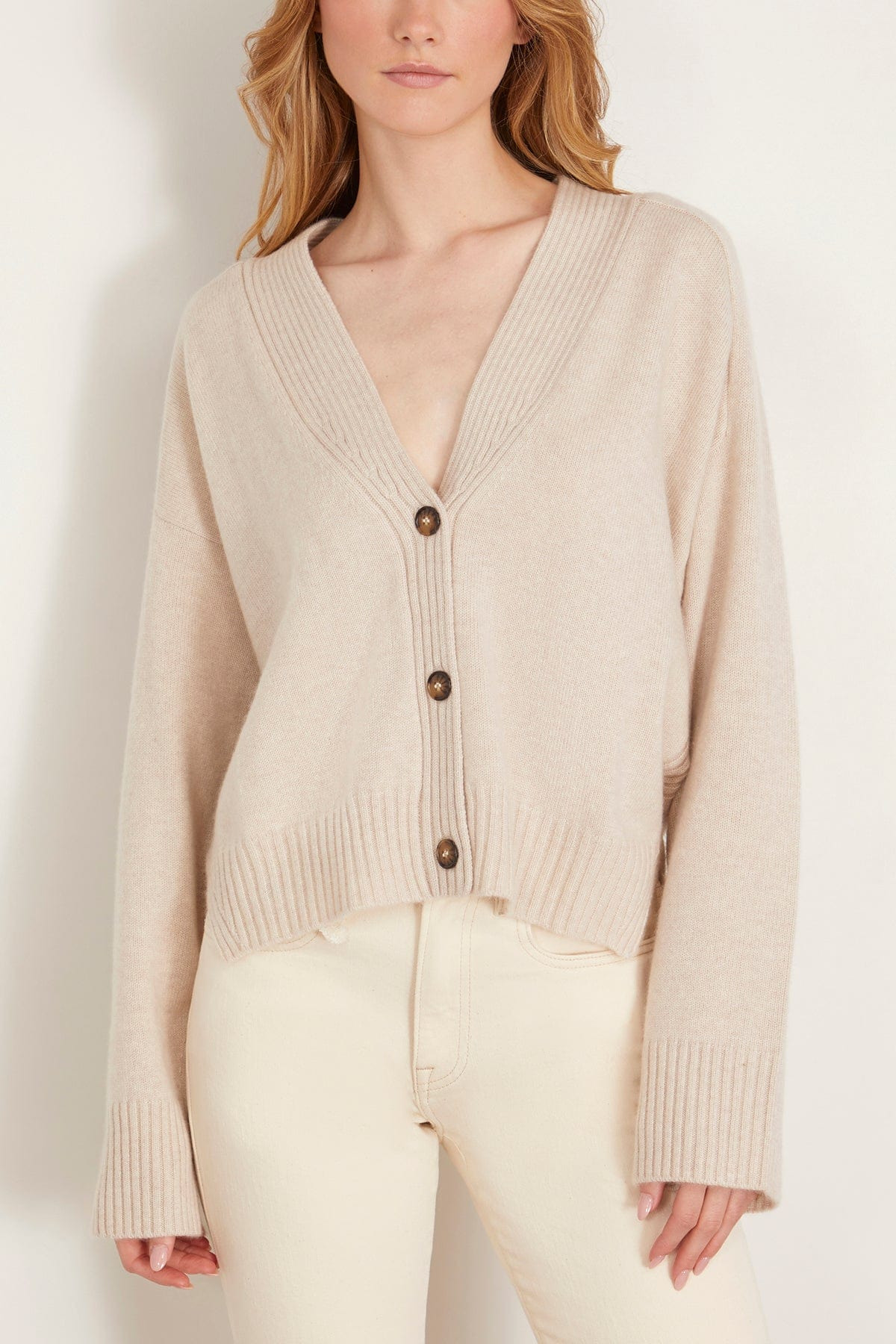 Kaia V-Neck Cardigan in Oat Melange - 3