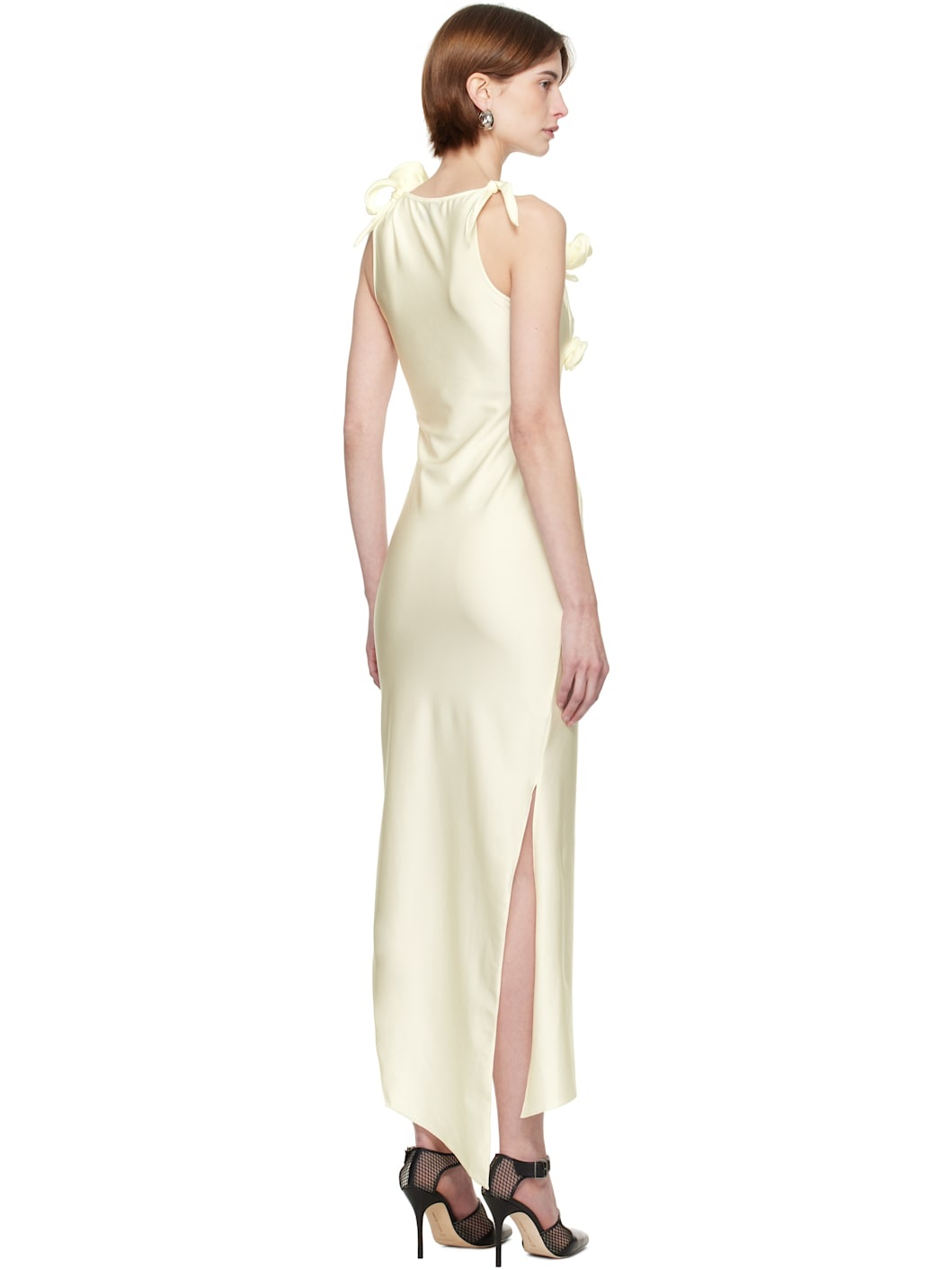 Off-White Asymmetric Flower Gown Maxi Dress - 3