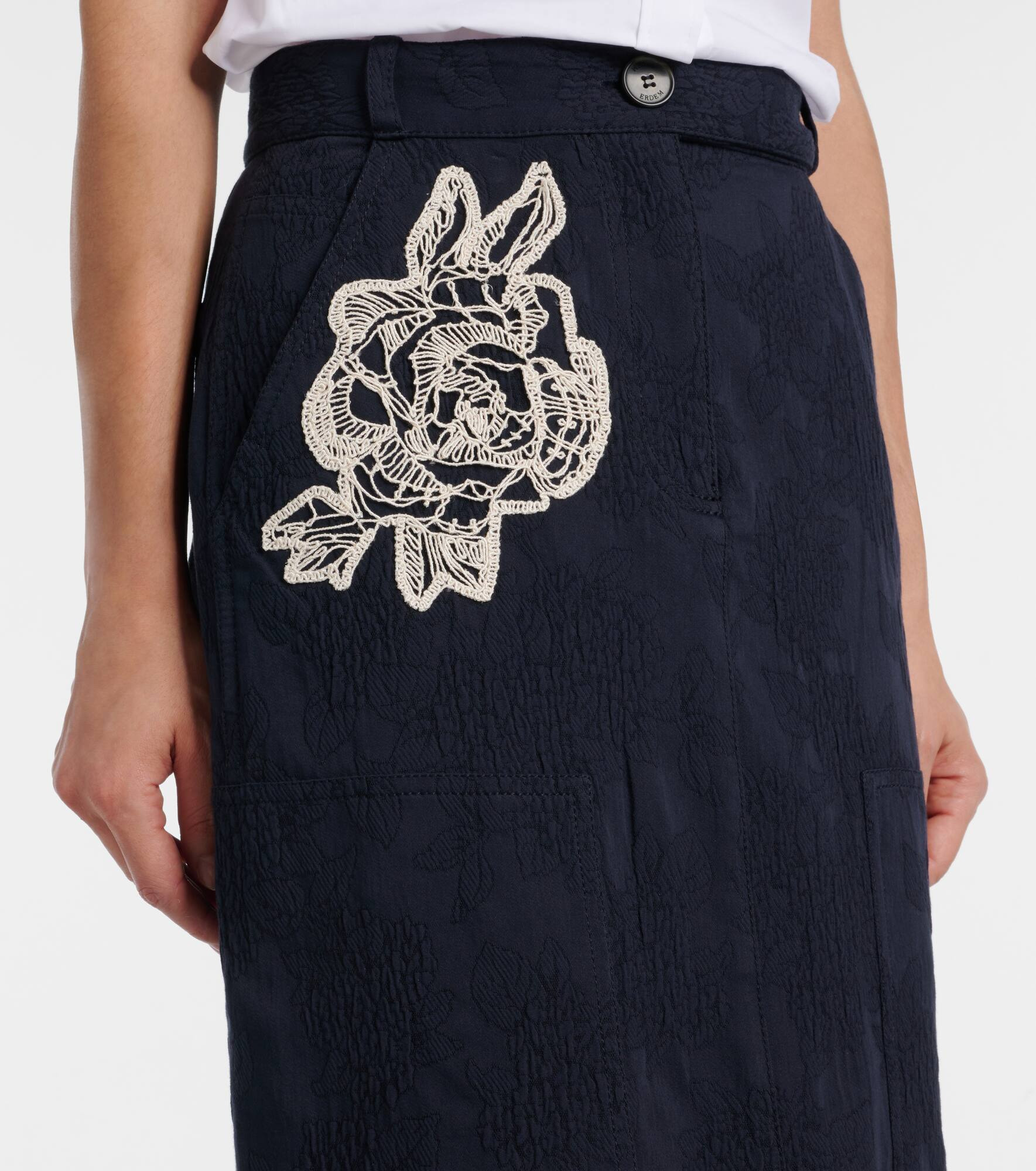 Floral cotton-blend jacquard midi skirt - 4