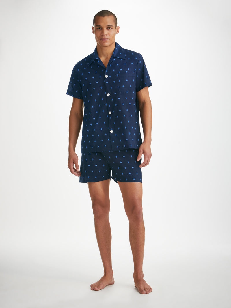 Men's Short Pyjamas Nelson 98 Cotton Batiste Navy - 3