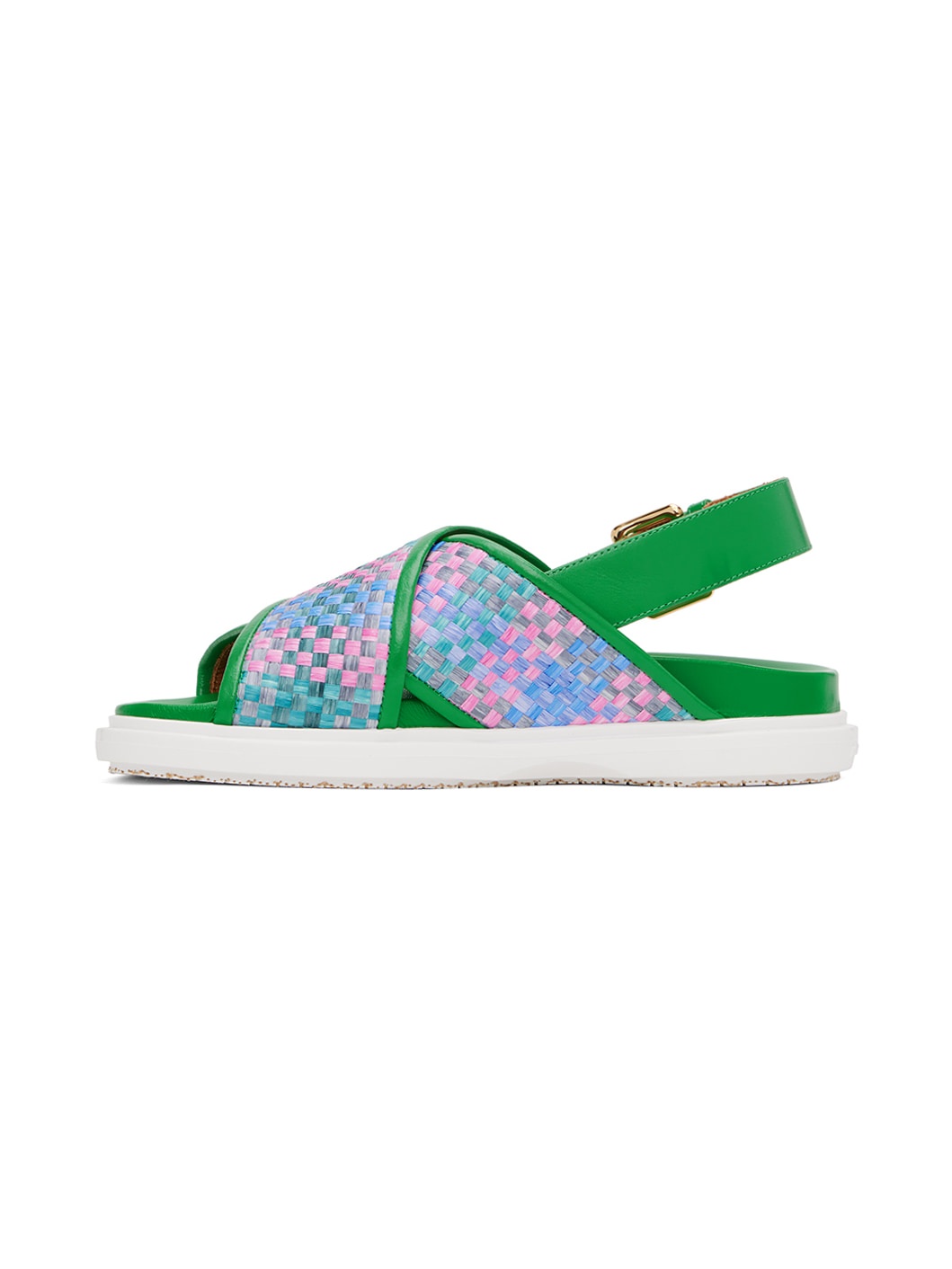Green Leather Fussbett Raffia-Effect Sandals - 3