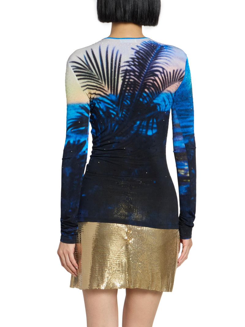 Women's Sunset Print Long-Sleeve Top - Big Tornado Blue Yellow 5