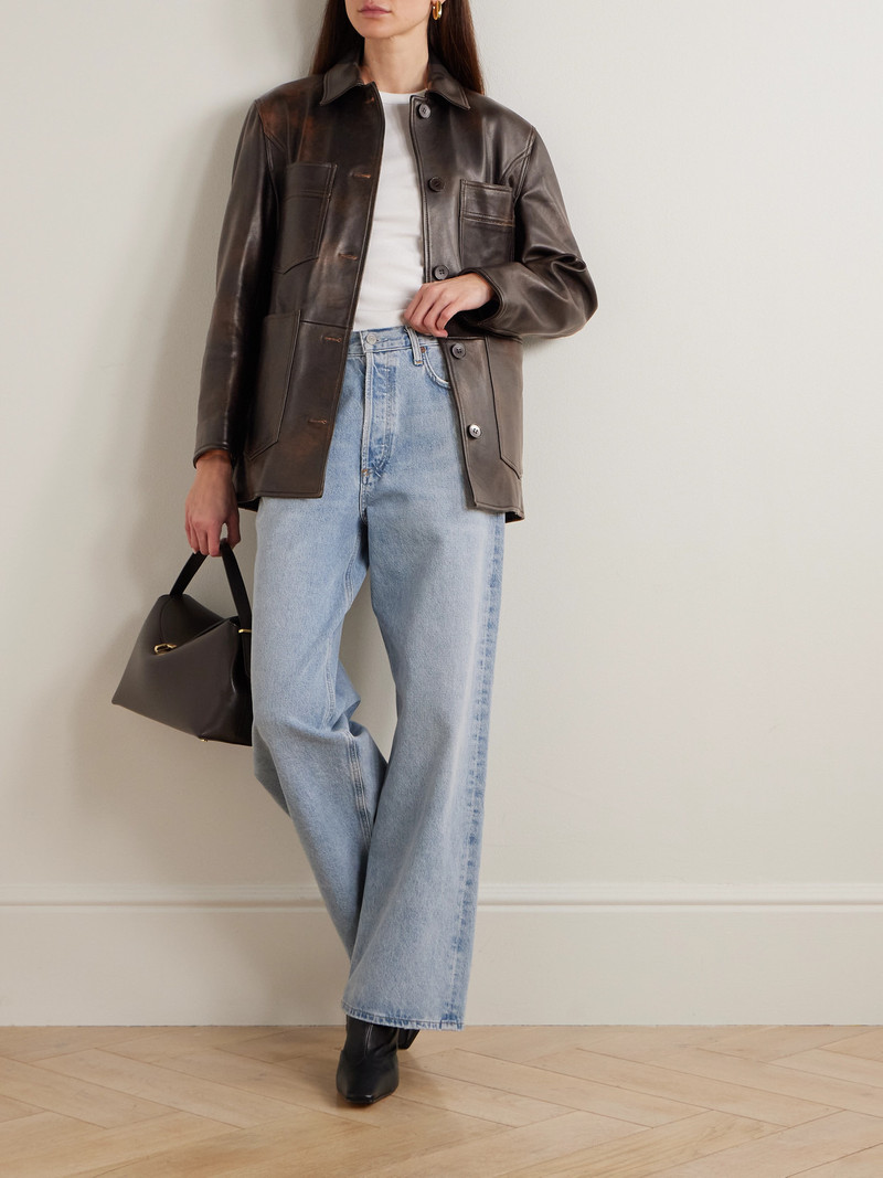 NOUR HAMMOUR Seleste Paneled Distressed Leather Jacket outlook