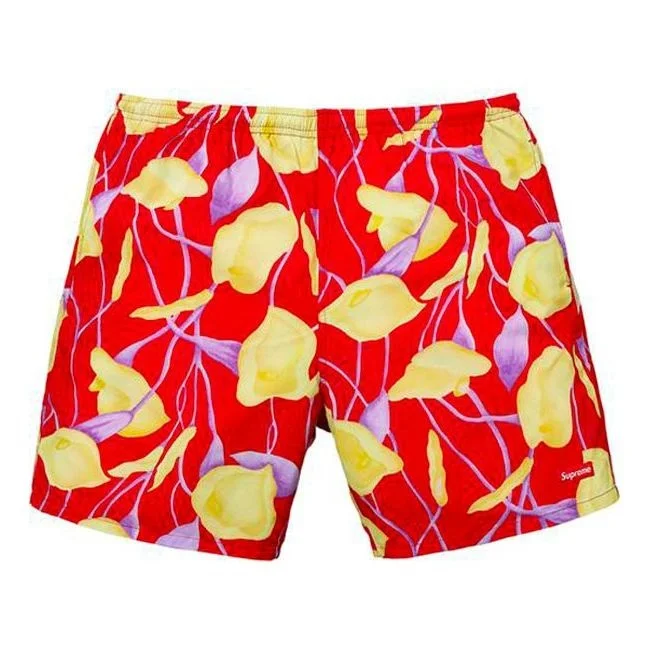 Supreme SS18 Nylon Water Short Flowers Casual Shorts Unisex Red SUP-SS18-10434 - 1