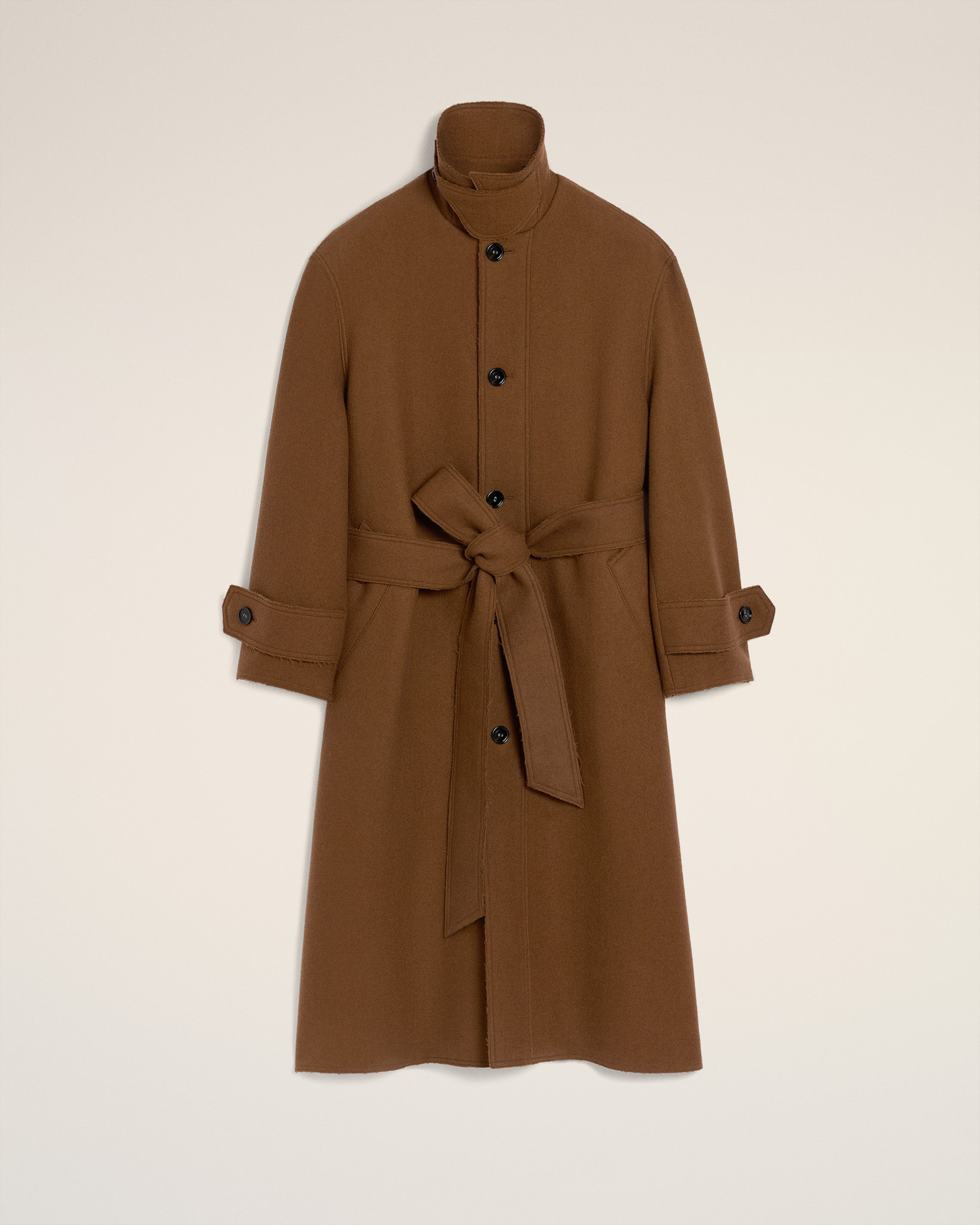 BROWN WOOL BELTED MAC - 2