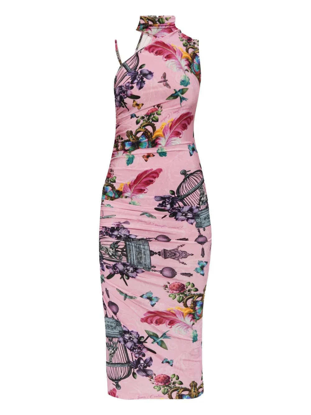 birdcage-print high-neck midi dress - 1