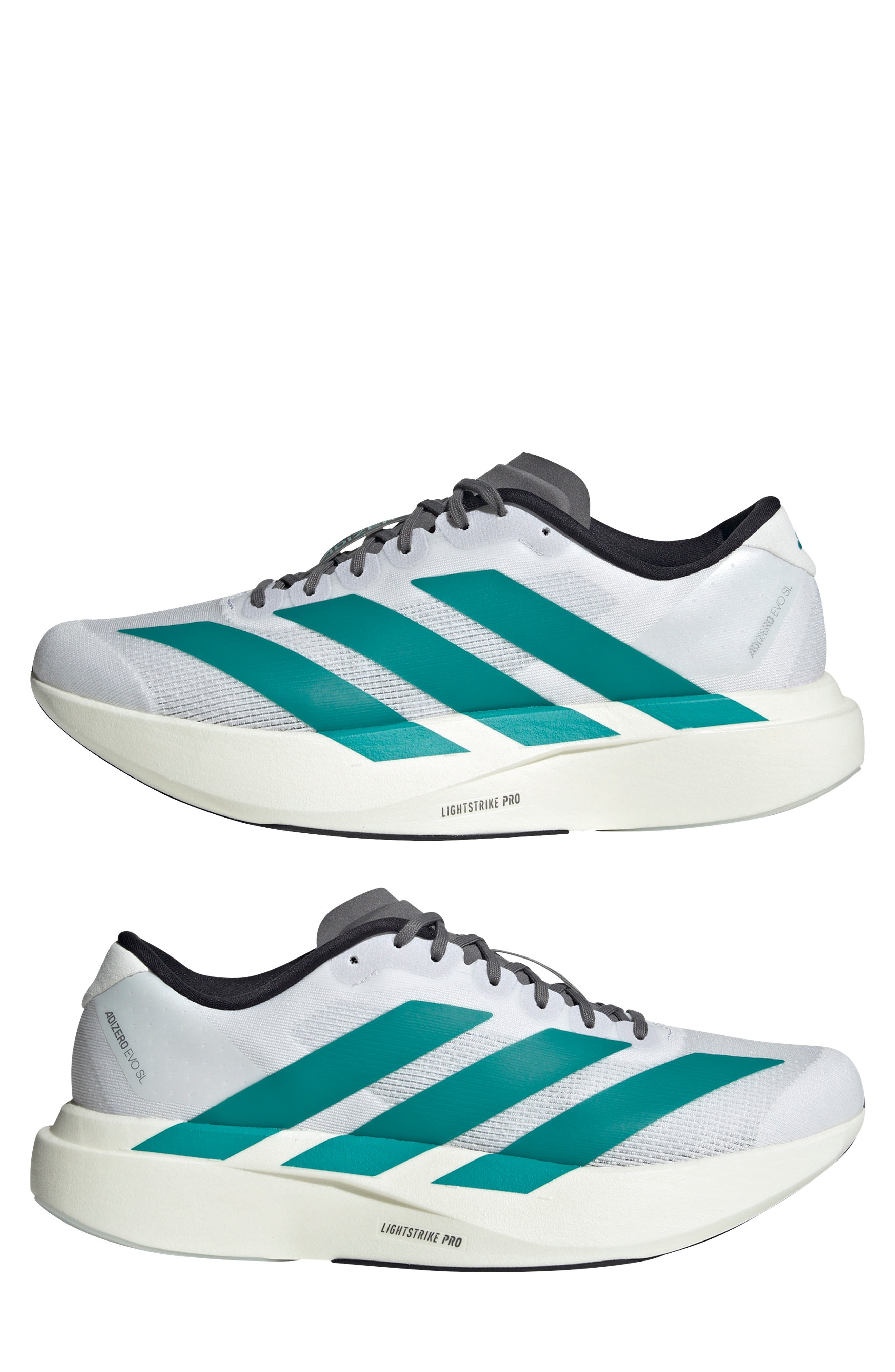 adidas Gender Inclusive Adizero Evo SL Running Shoe in White/Pure Teal/Grey at Nordstrom - 7
