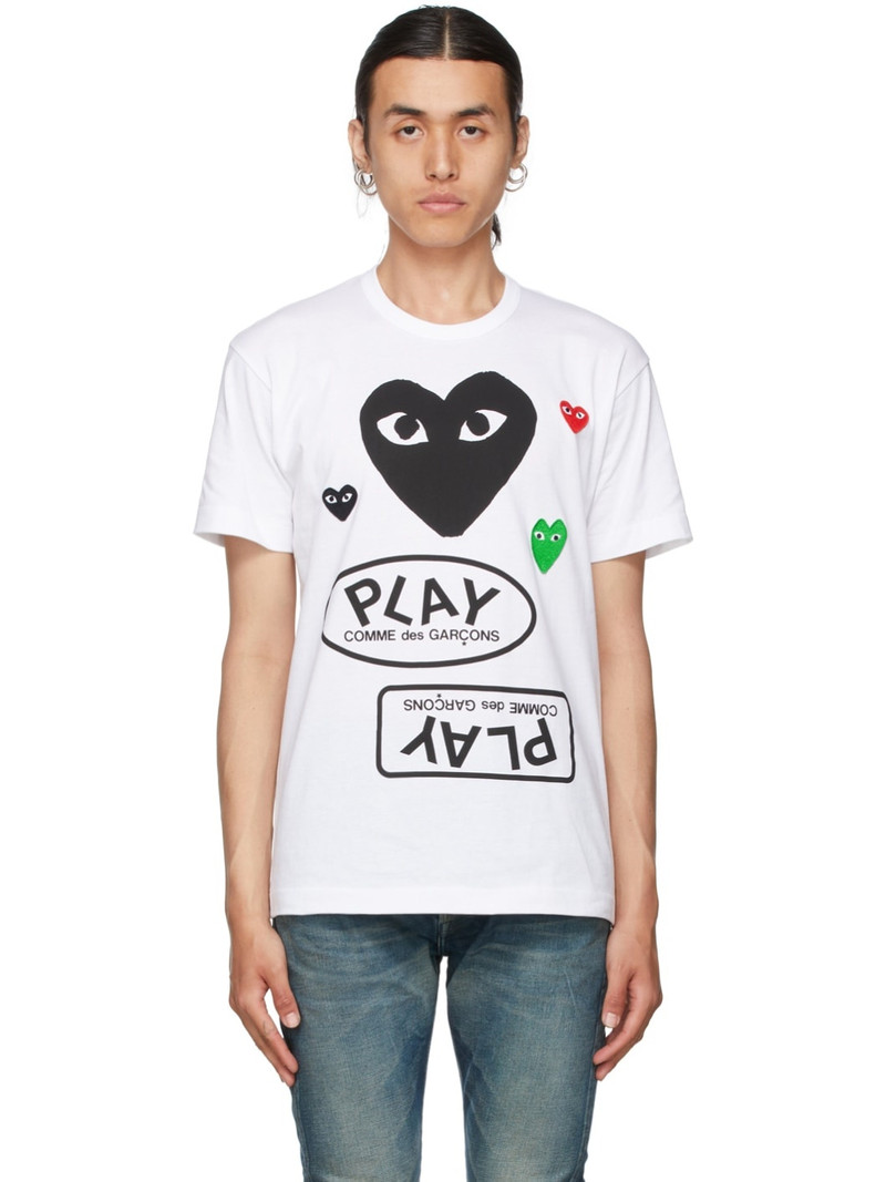 White & Black Multi Logo T-Shirt - 1