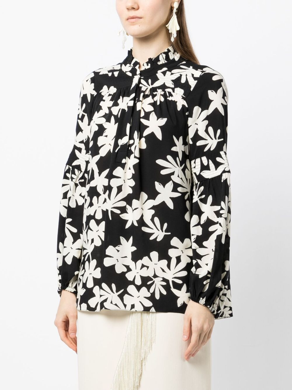 floral-print ruffled blouse - 3