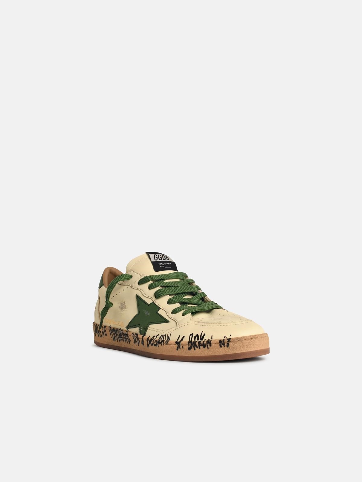 'BALL-STAR' WHITE NAPPA LEATHER SNEAKERS WITH GREEN STAR AND HEEL - 2
