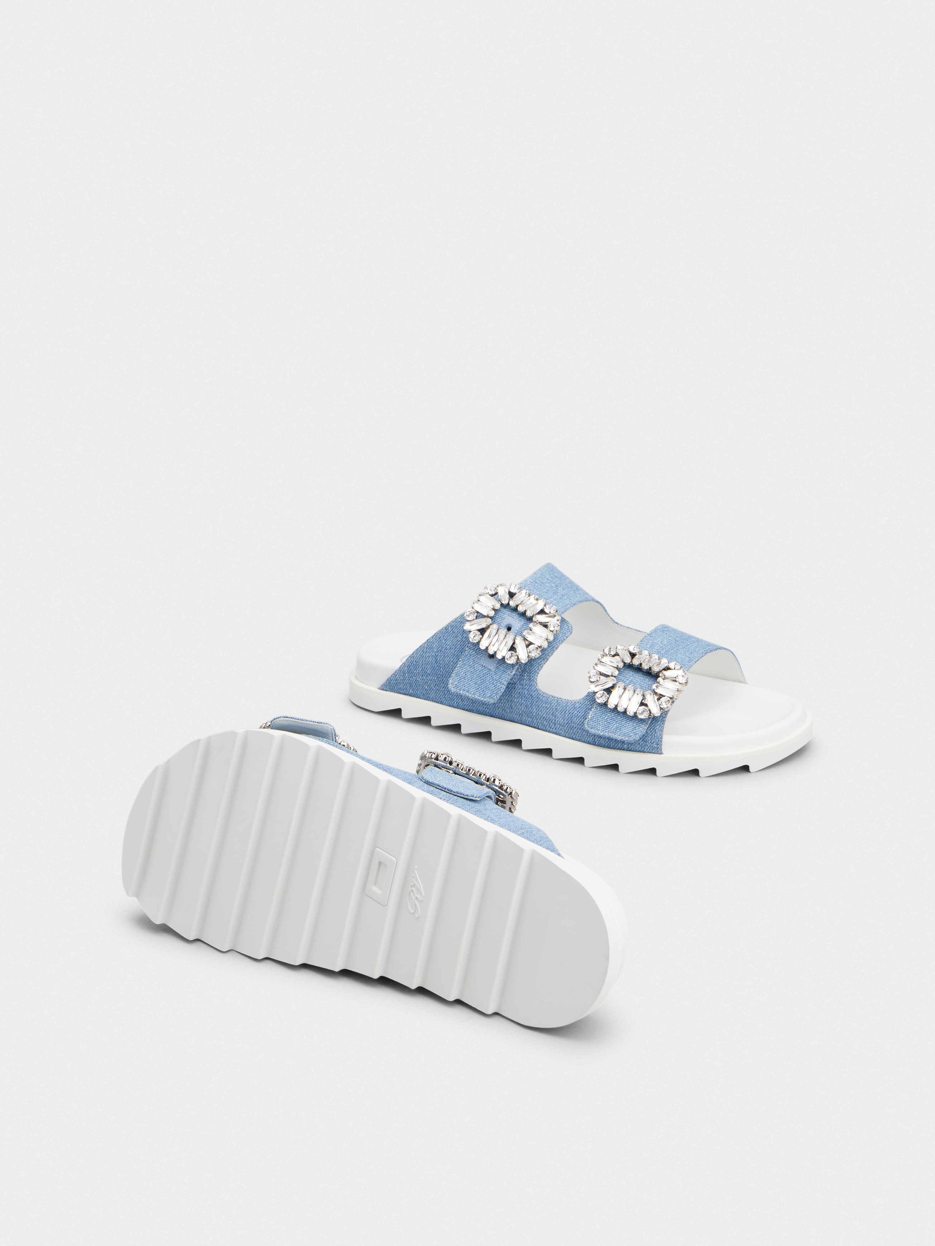 Slidy Viv' Strass Buckle Mules in Denim - 5