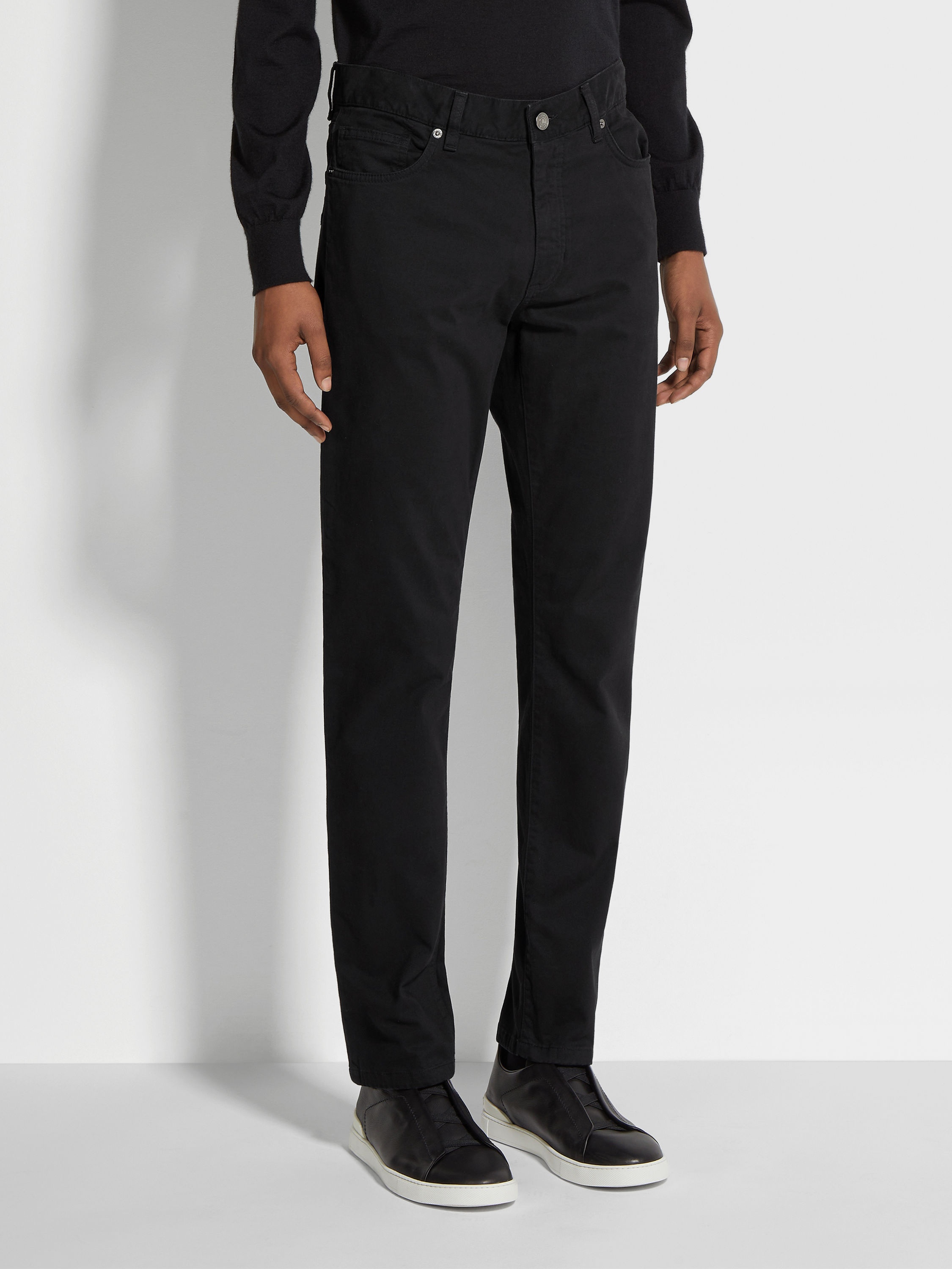 BLACK STRETCH COTTON ROCCIA JEANS - 4