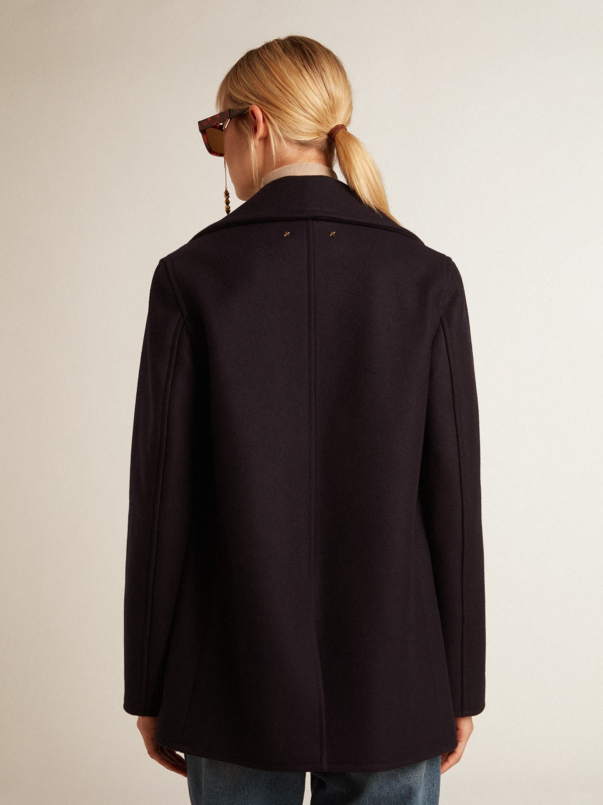 Women’s dark blue peacoat with gold-colored heraldic buttons - 5