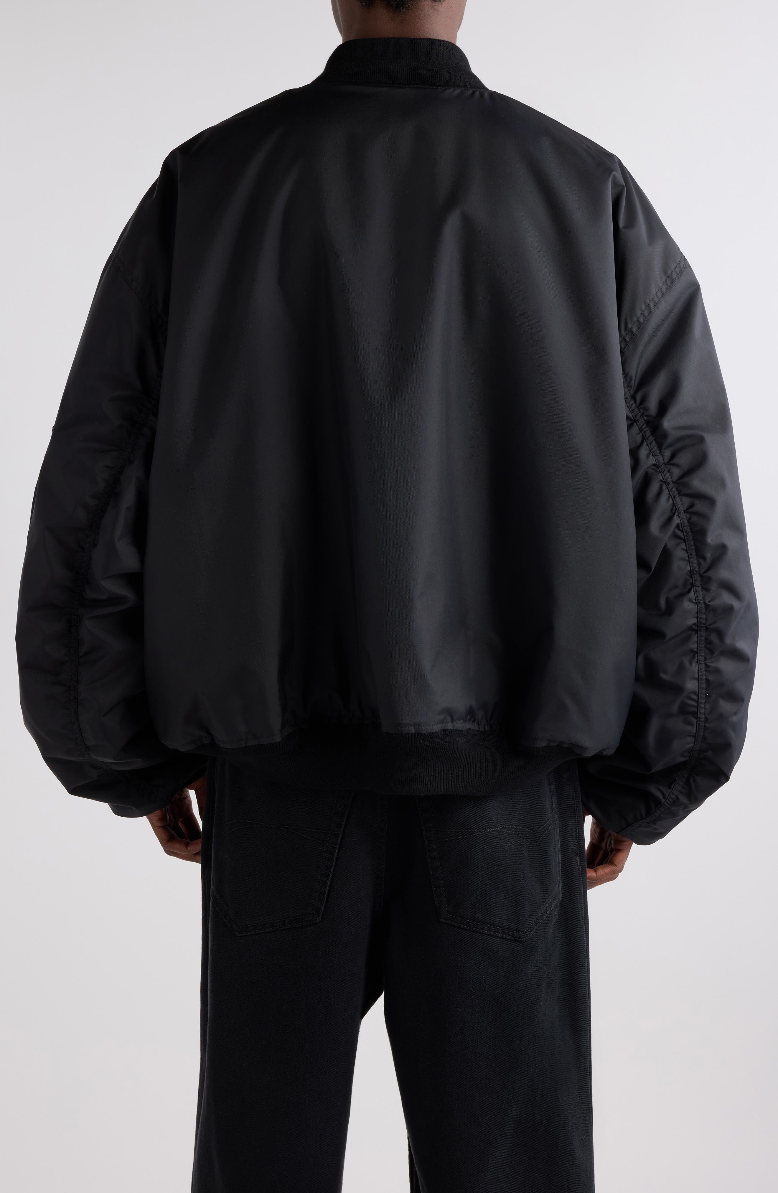 Balenciaga Large Fit Nylon Bomber Jacket in 1000 Black at Nordstrom - 2