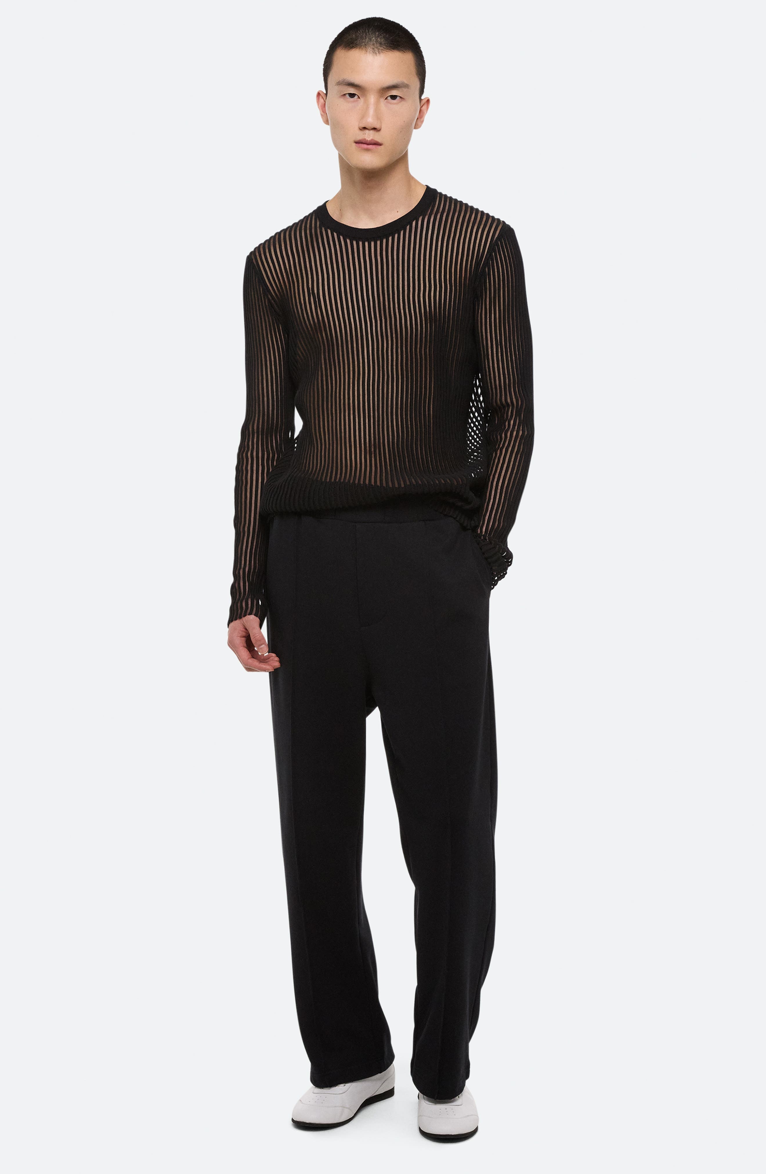 Helmut Lang Sheer Stripe Crewneck T-Shirt in Black at Nordstrom - 6