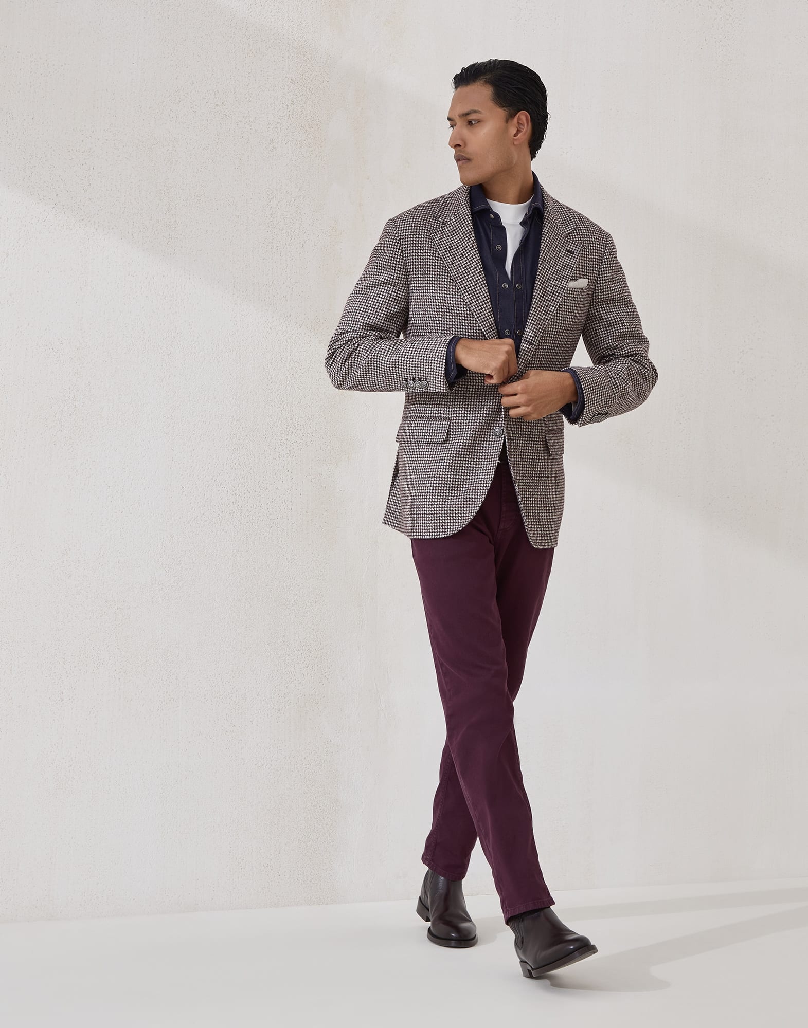 Wool and alpaca houndstooth deconstructed blazer with metal buttons - 5