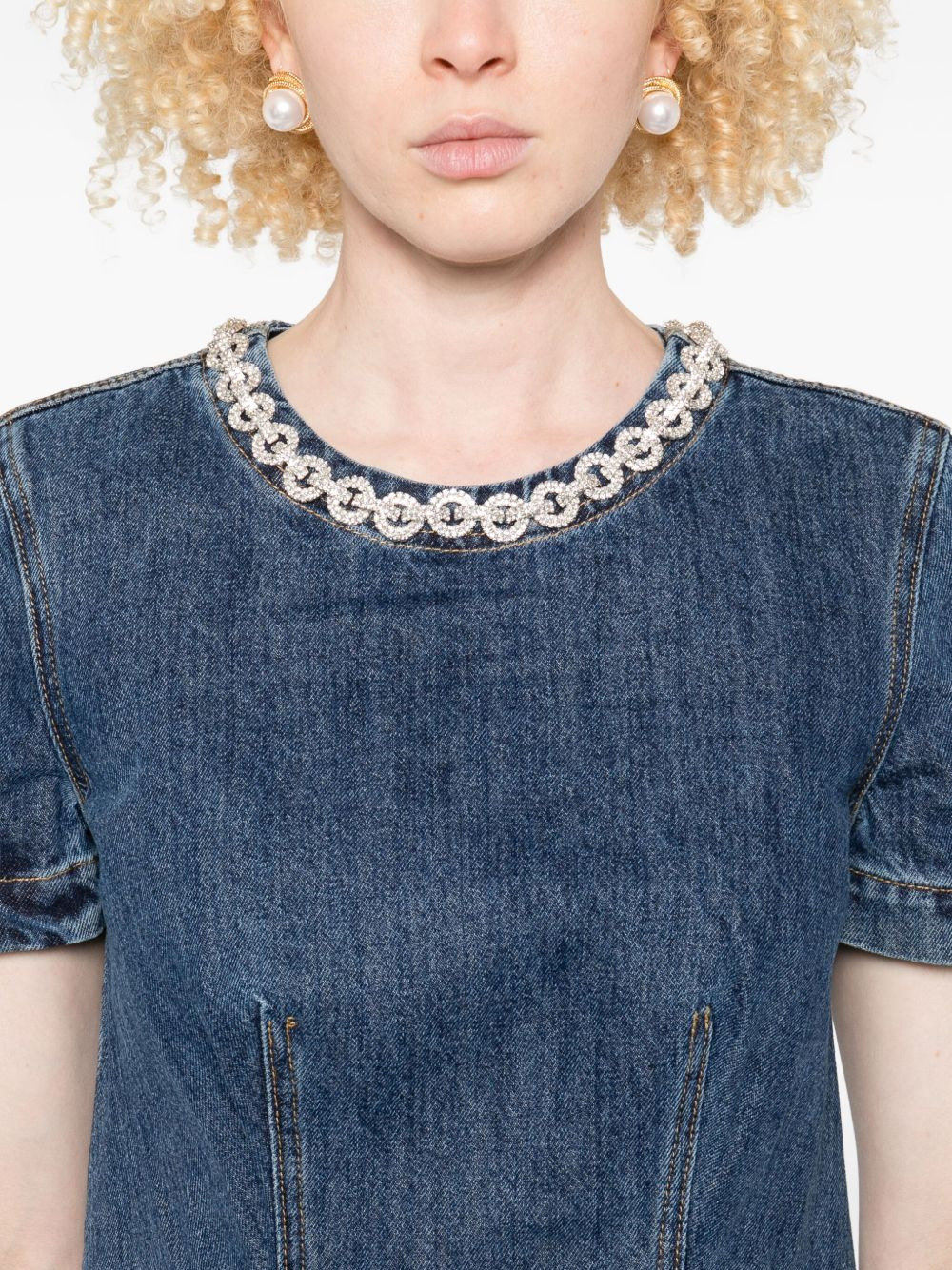 embellished-pocket denim mini dress - 5