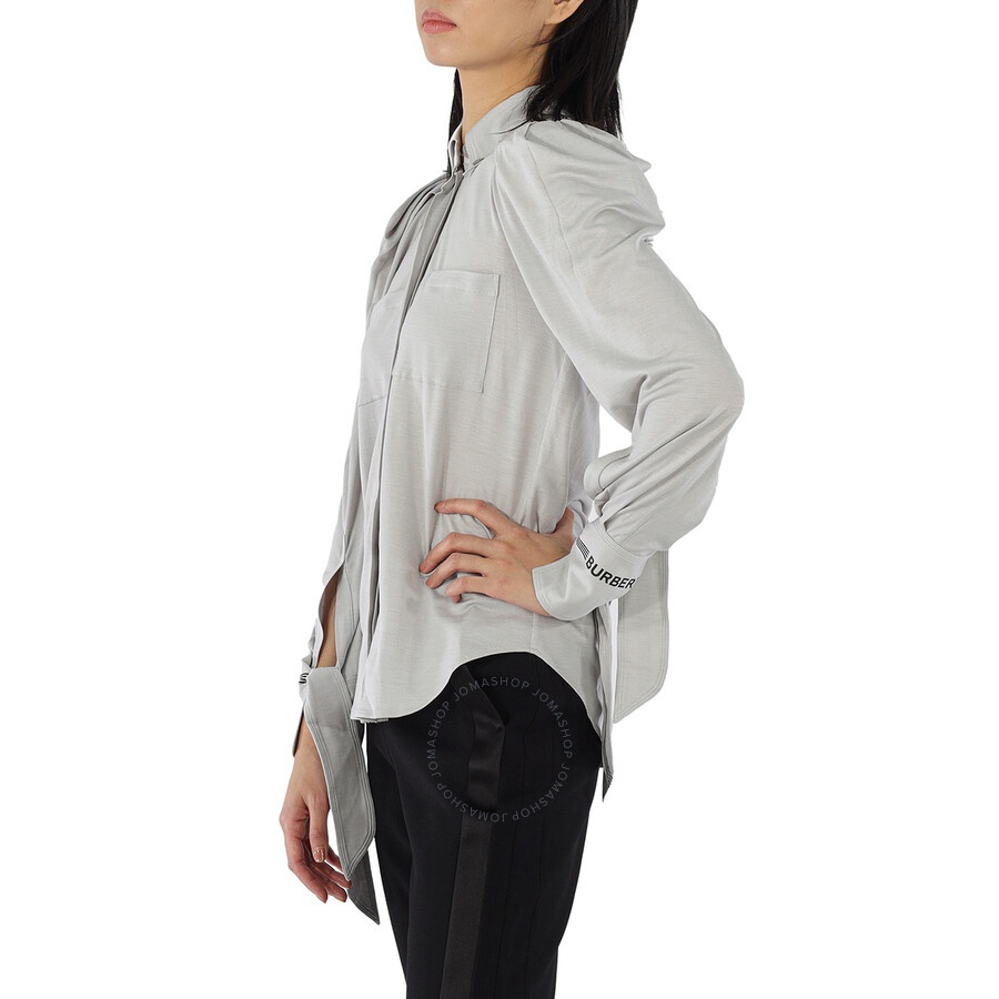 Burberry Grey Melange Stripe And Logo-trimmed Wool And Silk Shirt - 2