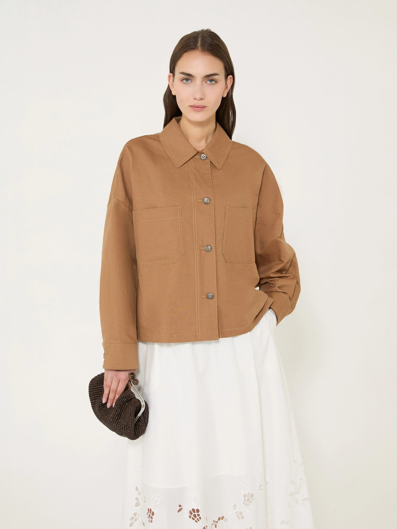 VETTURA Linen and cotton basketweave oversize jacket - TOBACCO 5