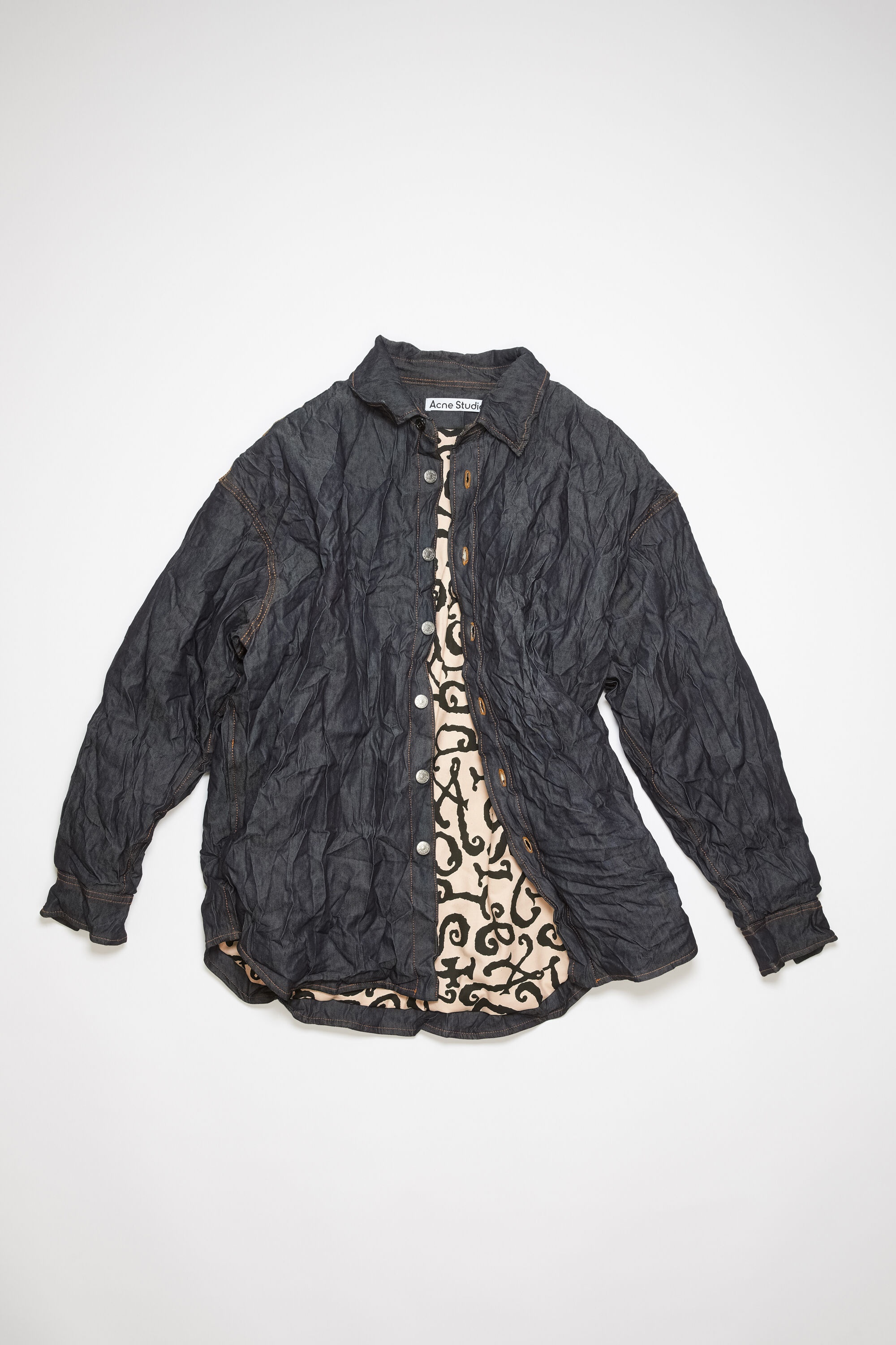 Crinkled padded denim jacket - Indigo blue - 7