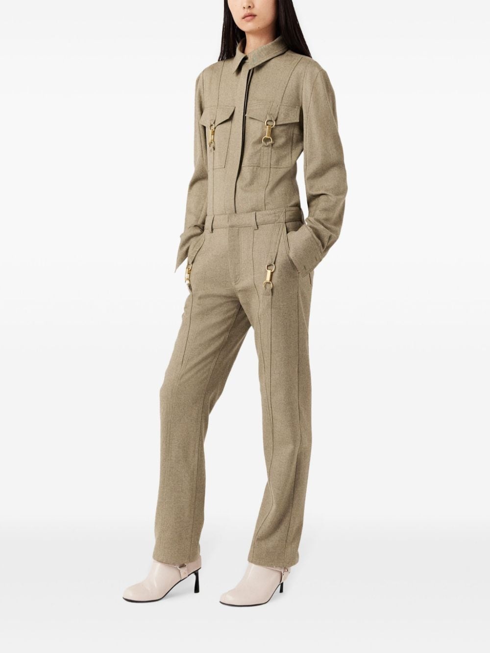 hardware-detail flannel wool trousers - 3