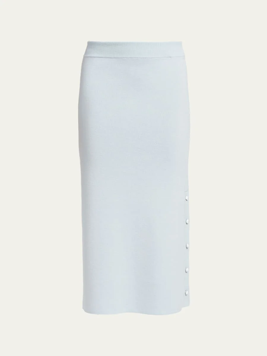 Button-Hem Wool Knit Midi Skirt - 1