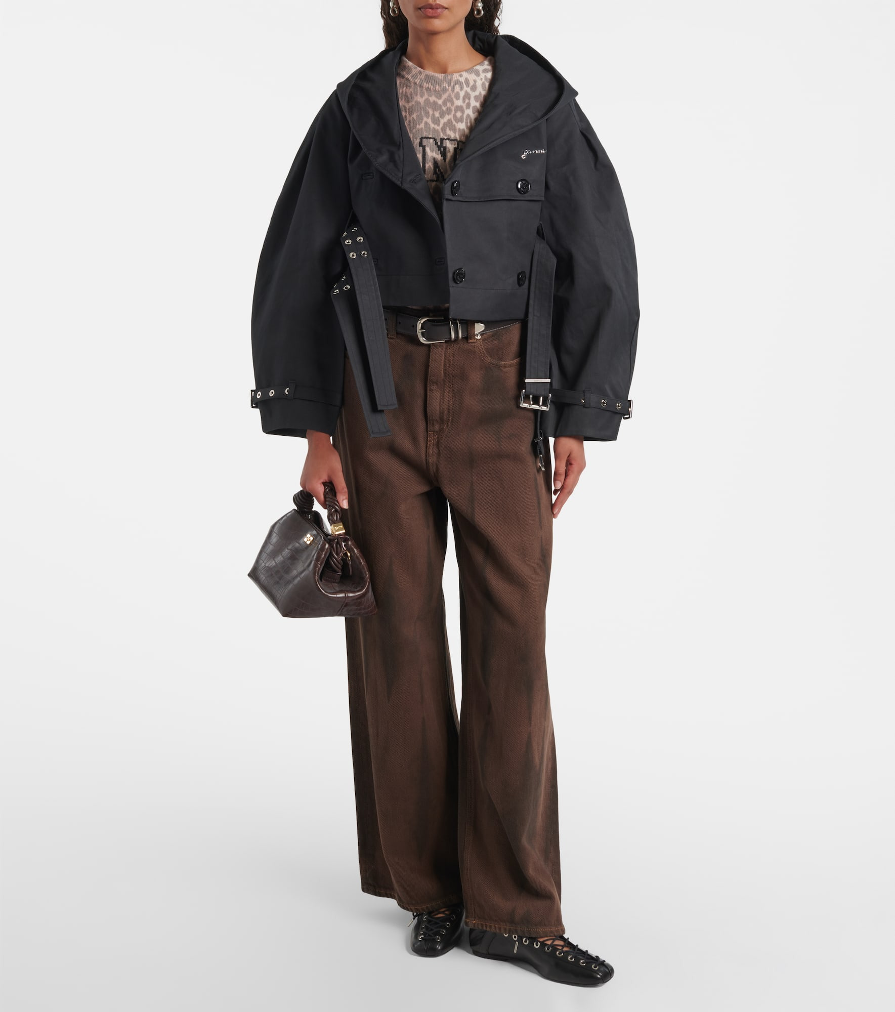 Belted cropped cotton jacket - 2